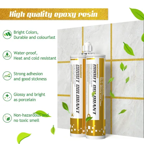 Miniatura 3 de NADAMOO Lechada epoxi dorada brillante, tubos duales impermeables para baldosas de 19 onzas, 13.5 fl oz, línea de lechada de azulejos para ducha