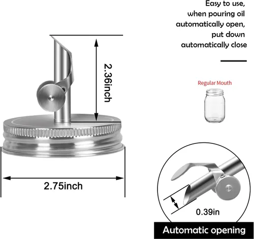 Miniatura 2 de Tapas de vertido de boquilla para tarro de acero inoxidable de boca regular. Bloqueo automático y flujo libre. Adecuado para aceites, brillo