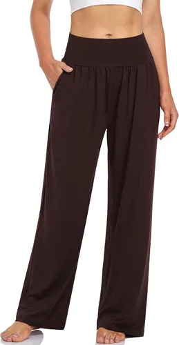 UEU - Pantalones informales de corte holgados y pierna ancha para mujer, pantalones deportivos cómodos de cintura alta y bolsillos para descanso
