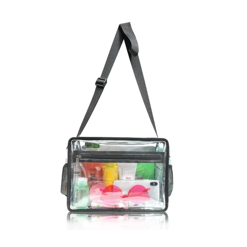 Miniatura 9 de Metaverse Bolsa cruzada transparente de doble bolsillo aprobada por el estadio, bolsa de mensajero transparente para hombres y mujeres, trabajo