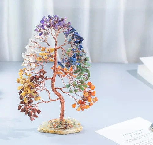 Miniatura 8 de Crocon® Árbol de la vida de 7 chakras, sabiduría espiritual, base de rodajas de ágata, árbol de cristal hecho a mano para energía positiva