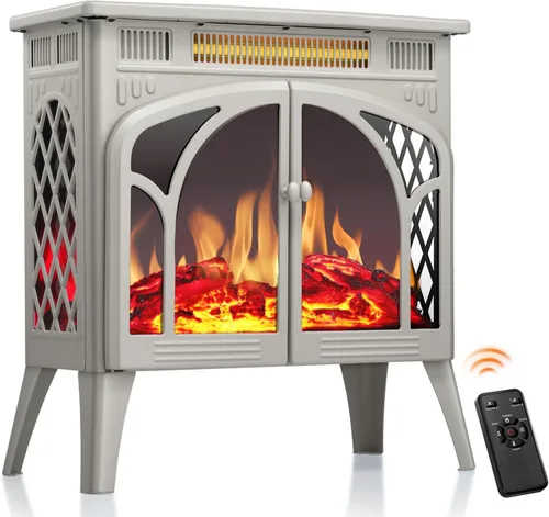 R.W.FLAME Calentador de Chimenea Eléctrico de 25" con Control Remoto, Estilo Catedral, Diferentes Efectos de Llama y Colores de Juego de Troncos,