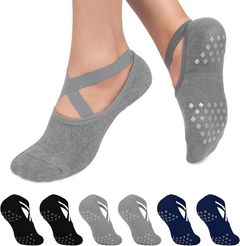 CTHH 6 pares de calcetines de pilates, calcetines de yoga antideslizantes para mujeres, pilates, Pure Barre, hospital, entrenamiento descalzo,