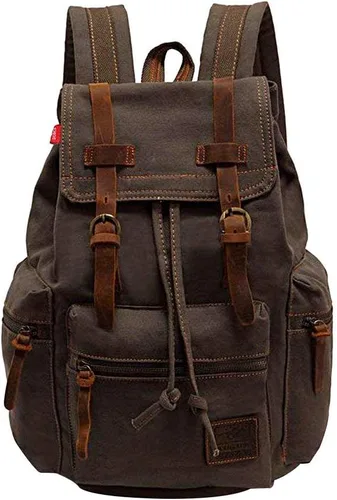 koolehaoda Mochila de lona vintage unisex casual para laptop de 12 a 17 pulgadas, mochila de viaje, camping, senderismo (L, verde militar)
