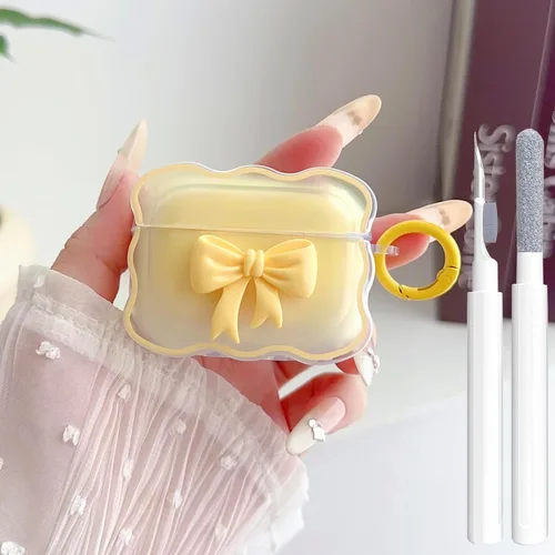 Miniatura 15 de Bonita funda transparente para AirPods Pro 2/1 Gen, diseño de lazo 3D femenino, funda protectora y a prueba de golpes de TPU suave Kawaii para Apple