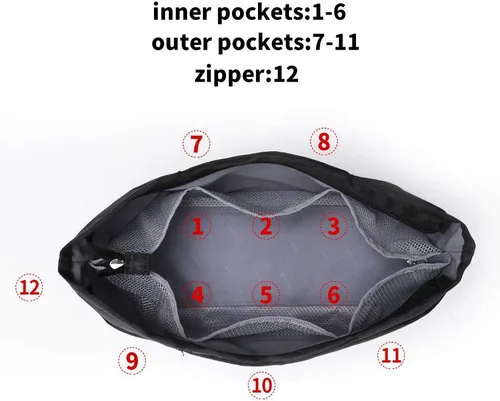 Miniatura 15 de iN Organizador de bolso con cremallera de tela de nailon para mujer, Beige