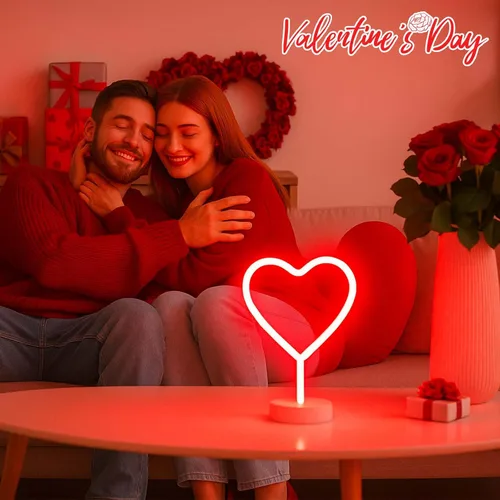 Miniatura 2 de BHCLIGHT Letrero de neón de corazón rojo, luz LED de neón de San Valentín alimentada por batería o USB, luces de corazón rojo de San Valentín