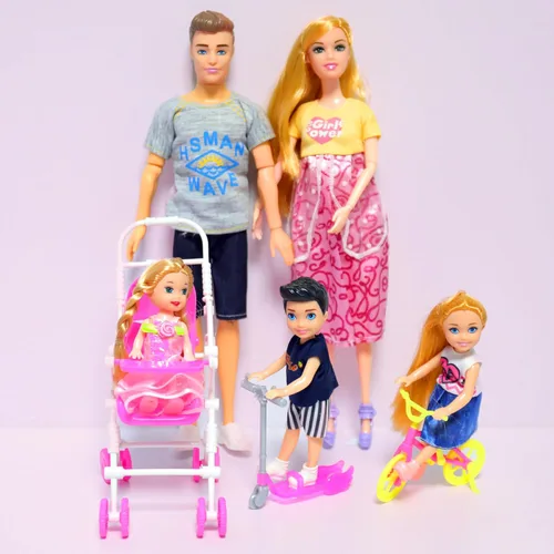 Miniatura 6 de UCanaan Juego de 6 muñecas familiares con papá, mamá embarazada, 3 niños y bebé en la barriga de mamá y 70 accesorios para educación y regalo