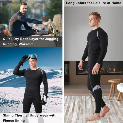 Miniatura 5 de Muezna Conjunto térmico para hombre con parte superior e inferior, capa base larga con forro polar suave