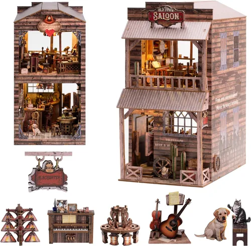 Kit de rincón de libros - Kit de modelo de casa en miniatura y callejón de casa de muñecas de bricolaje, decoración de biblioteca de rompecabezas