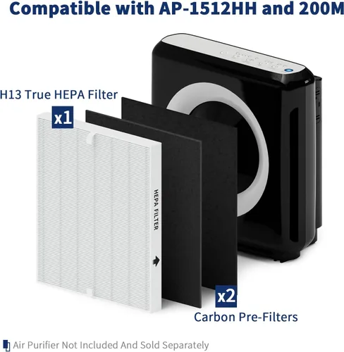 Miniatura 2 de AP-1512HH - Juego de filtros de repuesto para purificadores de aire Coway Airmega AP-1512HH y 200M, 1 HEPA verdadero y 2 prefiltros de carbono