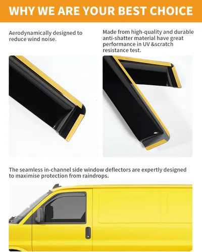 Miniatura 6 de Protectores de lluvia de ventana en canal para Chevy Express Van 1996-2026 y GMC Savana 1996-2026, deflectores de ventana extra duraderos, viseras
