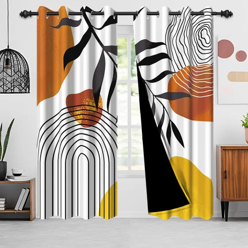 Miniatura 14 de Cortinas bohemias de cocina, diseño abstracto de mediados de siglo, arco negro, cortinas rústicas cortas para ventana de comedor, caravana, 21 x 45