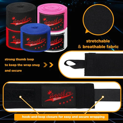 Miniatura 3 de Jenaai 10 pares elásticos de 180 pulgadas de boxeo de mano para artes marciales a granel, muñequeras para hombres y mujeres, kickboxing, artes