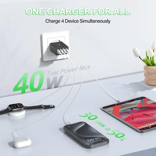 Miniatura 3 de Cargador USB europeo, adaptador de enchufe de viaje europeo 40 W 4 puertos Europa cargador USB carga rápida 3.0 UE enchufe adaptador para iPhone 17