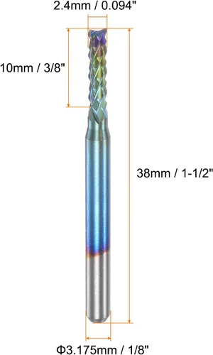 Miniatura 2 de HARFINGTON 10 Uds. Fresas de extremo CNC Router Bits 1/8 "Shank 0.094 in Blue Coated Tungsten Carburo Fresas para PCB Acrílico Madera Aluminio Metal