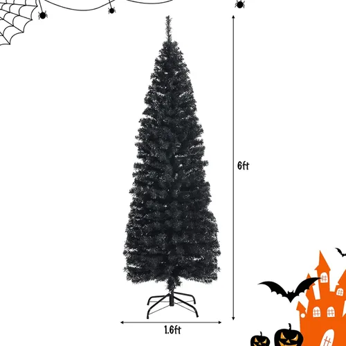 Miniatura 6 de GOFLAME Árbol de Navidad de 6 pies sin luz, árbol de Navidad negro, decoración de Halloween en forma de lápiz, árbol de Halloween con 520 puntas