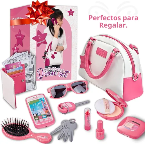 Miniatura 4 de Star Princess Juego de monedero de juego de simulación para niñas, bolso realista con accesorios: teléfono de juguete, cartera, tarjetas de crédito