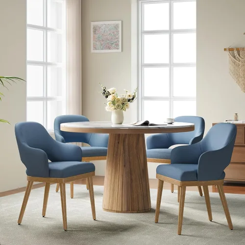 Miniatura 13 de MALOL Juego de 2 sillas de comedor de madera, silla moderna tapizada de tela para comedor, sillas laterales de cocina, silla de cena campestre
