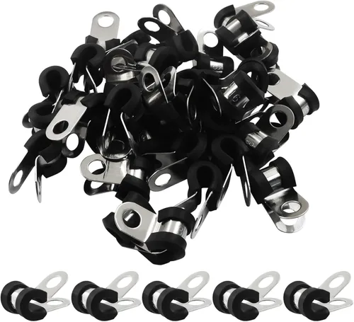 Miniatura 9 de Paquete de 50 abrazaderas de tubo – Abrazaderas de cable de acero inoxidable de 1/2 pulgada con amortiguación de goma para tubería, tubo