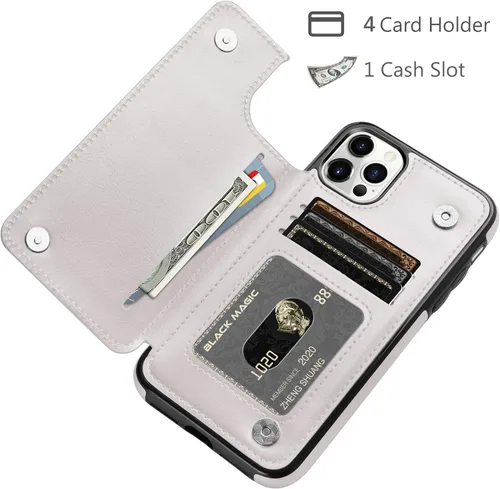 Miniatura 5 de HianDier Funda tipo cartera compatible con iPhone 12 Pro MAX 5G de 6.7 pulgadas, delgada funda protectora con ranura para tarjeta de crédito, funda