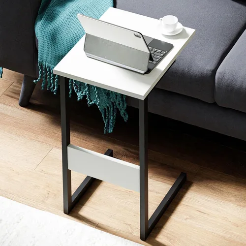 Miniatura 5 de Mesa auxiliar estrecha en forma de C para sala de estar, deslizarse debajo del sofá, marco de metal ligero, mesa auxiliar para sofá, bandeja de TV