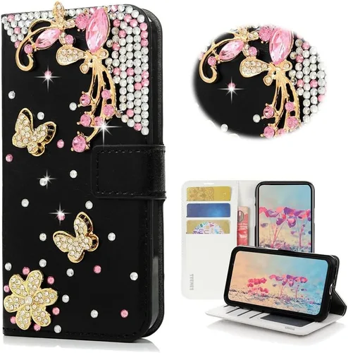 Miniatura 2 de Bling Wallet - Funda para teléfono compatible con OnePlus Nord N30 5G, elegante, hecha a mano en 3D con diseño de mariposas y flores, diseño floral