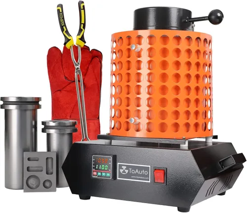TOAUTO Horno de fusión de oro mejorado TGF3000-V1.1, 1+6.6 lbs Horno de fundición digital eléctrico 1400W 2100F PID Kit de horno de fundición de