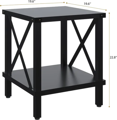 Miniatura 3 de MMEOLUOOK Mesa Auxiliar Grande Estilo Granja Mesa Lateral Estilo Industrial Mesa de Sofá Mesa de Café Metal X Acento Mesa Auxiliar de Madera Mesita