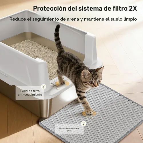Miniatura 3 de FURTIME Caja de arena de acero inoxidable para gatos con tapa, caja de arena de metal para gatos pequeños, cajas de arena para gatitos con pala