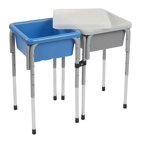 Miniatura 14 de ECR4Kids Mesa de juego ajustable de arena y agua de 2 estaciones, con recipientes sensoriales, Verde helecho/Azul polvoriento