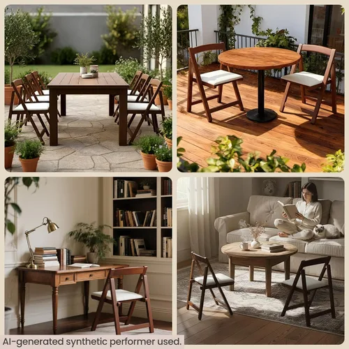 Miniatura 4 de Silla plegable de madera con asiento acolchado, silla de comedor plegable portátil, silla apilable de madera maciza para bodas, eventos, oficina