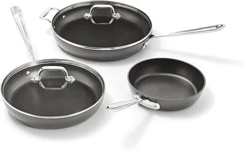 All-Clad HA1 - Juego de sartenes antiadherentes anodizadas duras, 3 piezas, sartenes de 8 pulgadas, 10 pulgadas, 12 pulgadas con tapa, compatible