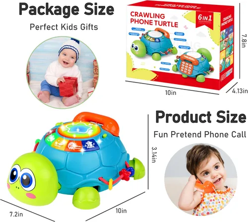 Miniatura 6 de KWYZ Juguetes para bebés de 6 a 12 meses, juguetes musicales de tortugas para bebés que gatean de 12 a 18 meses, juguetes para tiempo de barriga