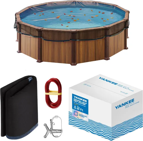 Yankee - Cubierta de red de hojas para piscina redonda sobre el suelo de 12 pies, resistente de 0.15 pulgadas, red para proteger de hojas, desechos