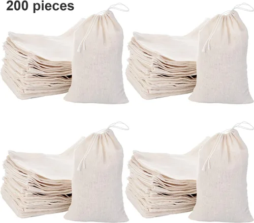 Miniatura 5 de Tatuo Paquete de 200 bolsas de muselina de arpillera con cordón, bolsas de lona multiusos de lino para té, joyas, boda, fiesta, recuerdos