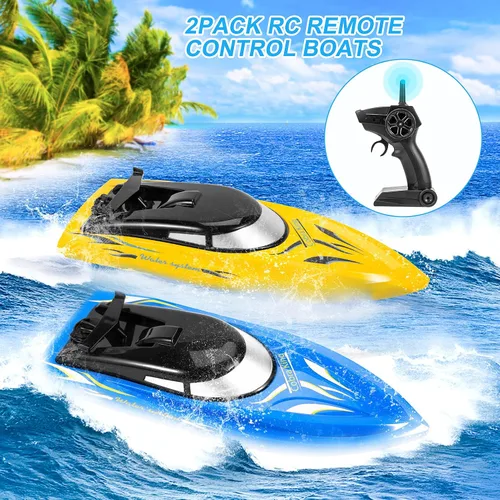 Miniatura 3 de Paquete de 2 barcos a control remoto, barcos de control remoto para niños y adultos, 6.2 mi/H 2.4 G de alta velocidad, barcos RC rápidos para Azul