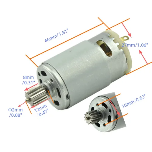 Miniatura 2 de CHANCS RS390 Motor eléctrico DC 12V 14000RPM 12 engranajes motor de dientes para juguete accesorio coche tres ruedas motocicleta cochecito con 1