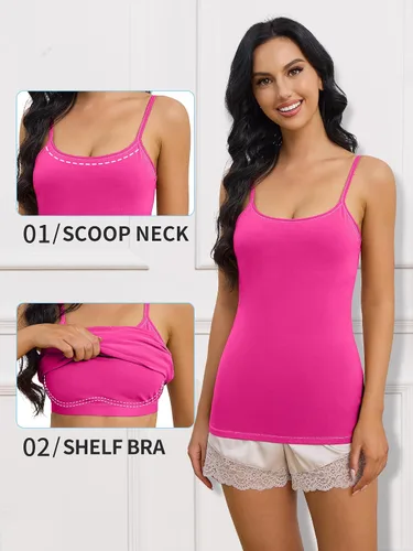 Miniatura 101 de Camisa Attraco de algodón, con tirantes estilo espagueti, con brasier incorporado, 2 paquetes, para mujer