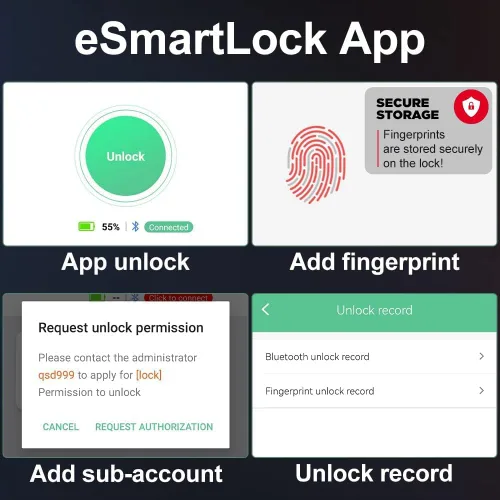 Miniatura 6 de eLinkSmart Candado de Casillero de Gimnasio con Huella Dactilar Remota Registro de Desbloqueo Autorizado - Cerradura Inteligente de Seguridad
