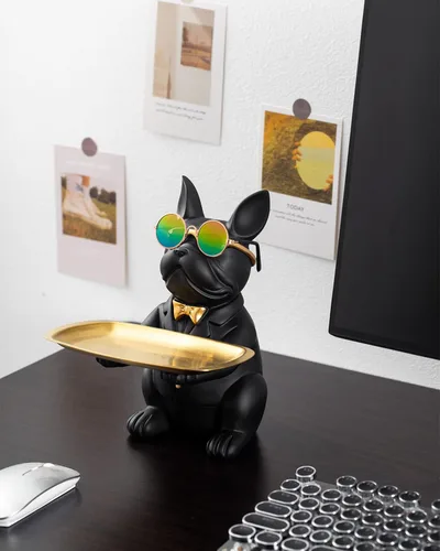 Miniatura 8 de Estatua de bulldog francés, bandeja de resina para llaves de bulldog para decoración de entrada, organizador de llaves para mesa de entrada, regalos