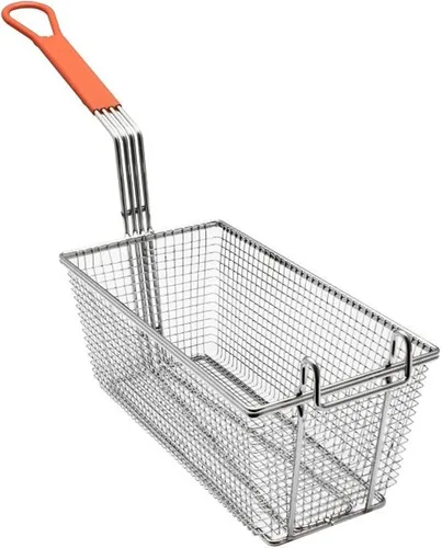 Miniatura 4 de TrueCraftware -Cesta rectangular de 12-1/8 x 6-1/4 x 5-1/4 pulgadas con gancho, hierro chapado en níquel resistente con mango recubierto de naranja
