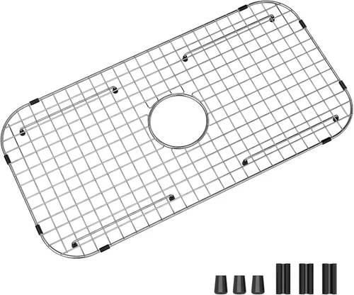 Miniatura 14 de Rejilla de fregadero de acero inoxidable y protectores para la parte inferior del fregadero de cocina, 26 x 14 pulgadas con drenaje trasero