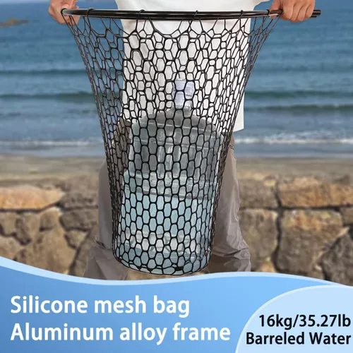 Miniatura 7 de Red de pesca de goma telescópica de metal con mango Longitud: 59 "Profundidad: 19.7 "Aro: 26 "x18" Muelle de red de aterrizaje de peces de silicona
