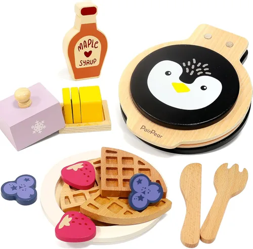 PairPear Juego de Comida de Madera, Juego de Cocina de Madera, Accesorios de Cocina de Juguete, Juego de Cocina de Madera para Niños, Juego de