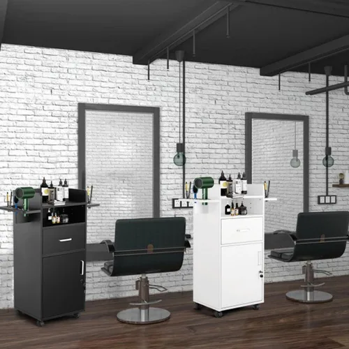 Miniatura 8 de Artist Hand Gabinete de salón para estilista – Estación de pelo con ruedas, carrito de salón de belleza con 6 soportes para herramientas, polea fija