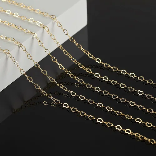 Miniatura 7 de KYUNHOO Cadenas de corazón chapadas en oro de 18 quilates de 16.4 ft de latón macizo a granel, cadena de collar de corazón para mujer, pulsera