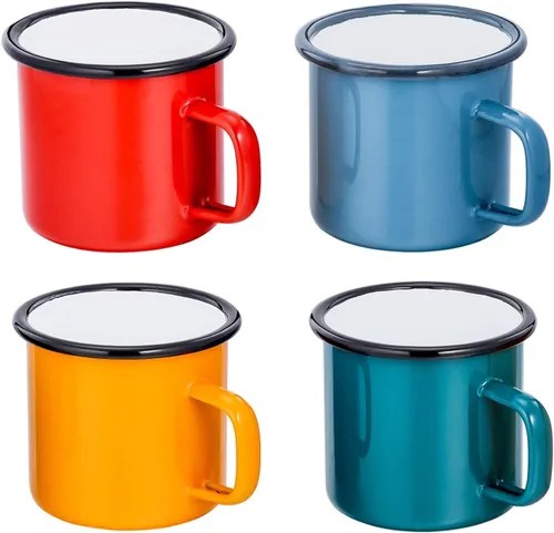 TeamFar Juego de 4 tazas de té y café, tazas esmaltadas para uso doméstico, oficina, fiesta o campamento, colores brillantes y aspecto clásico, 12
