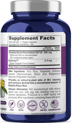 Miniatura 2 de NusaPure Rhodiola Rosea 7,500 mg 180 cápsulas vegetales (sin OMG, extracto 30:1, vegetariano/vegano y sin gluten) con bioperina