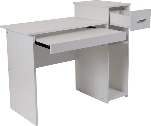 Miniatura 7 de BizChair Escritorio blanco para computadora con estantes y cajón